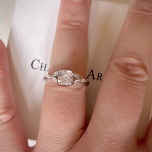 Charmed Aroma-Rhodium Plated Silver Ring-Leaf Detail On Sides